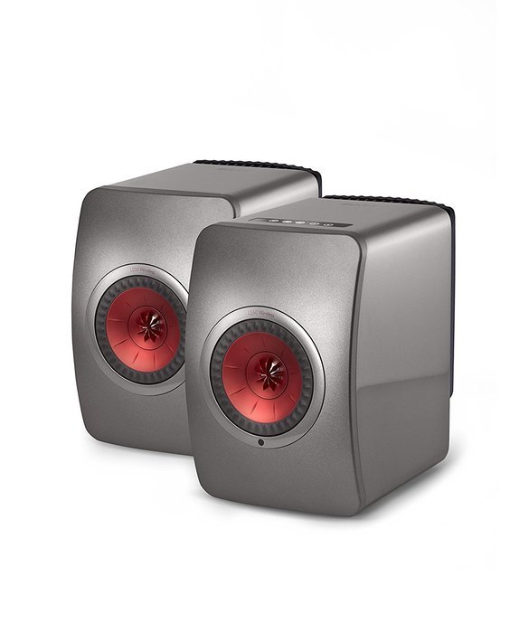 KEF LS50 Wireless Speaker - Titanium Gray/Red (Pair) N2