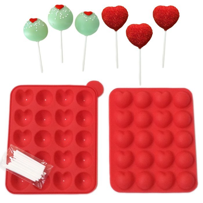 Cake Pop Silicone Tray Mother's Day Present Mold 20 Heart Shape and Lollipop Molds Sticks Included N2