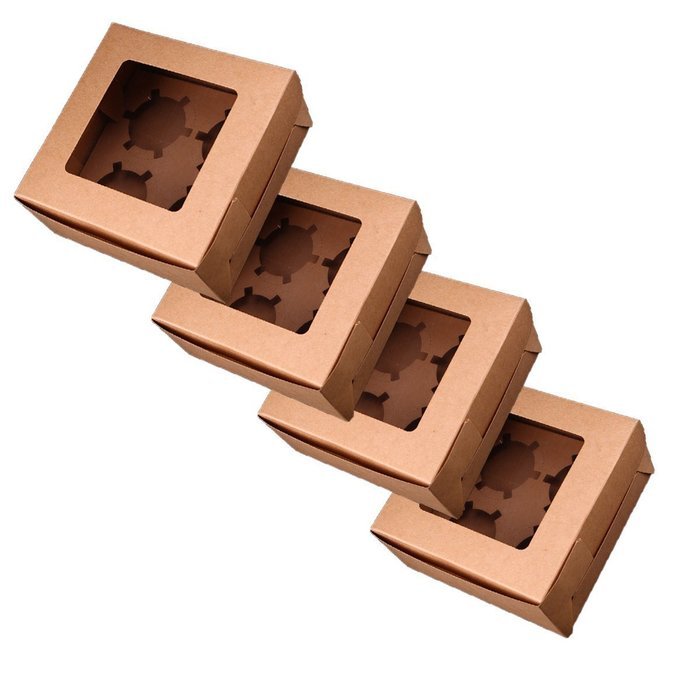 Whosee 4Pcs 6 holes Brown Muffin Holes Paper Cupcake Box N9