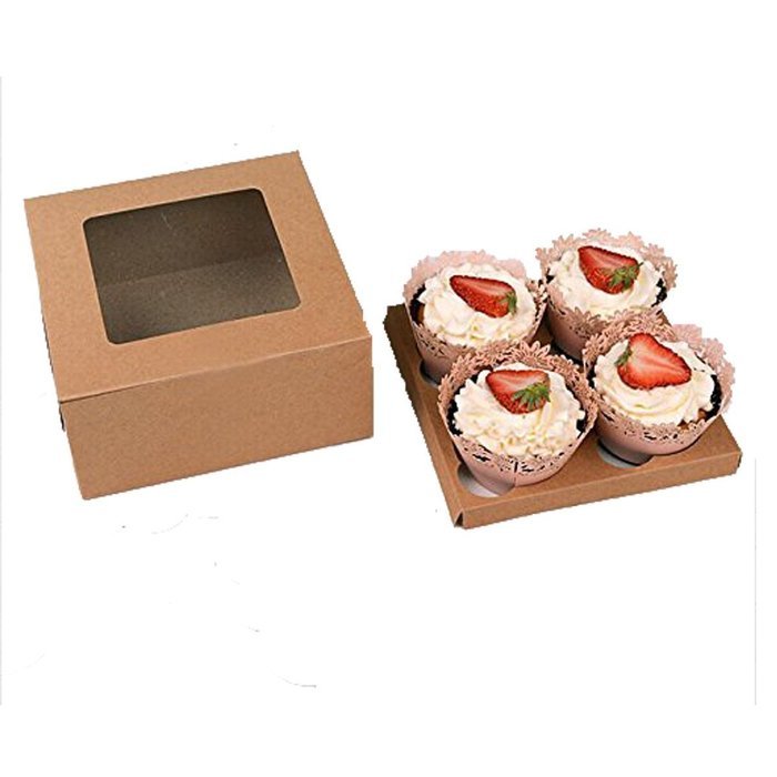 Whosee 4Pcs 6 holes Brown Muffin Holes Paper Cupcake Box N10