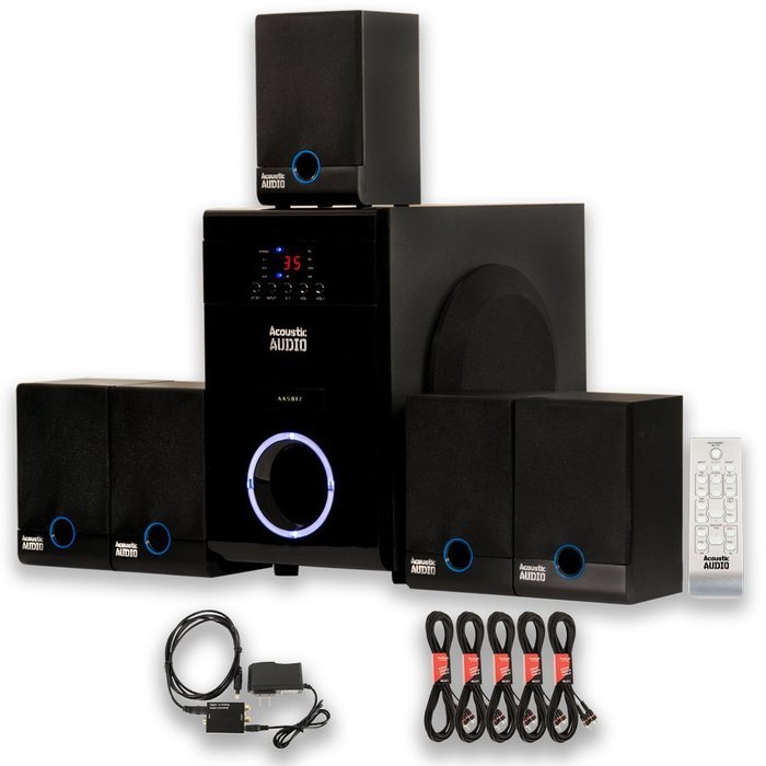 Acoustic Audio AA5817 Home Theater 5.1 Speaker System with Optical Input and 5 Extension Cables
