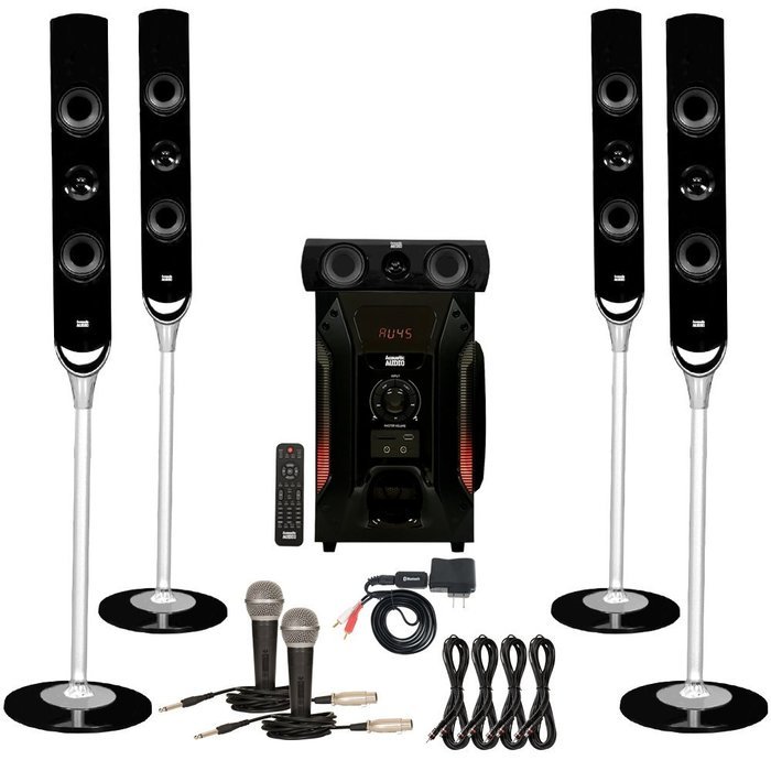 Acoustic Audio AAT1000 Tower 5.1 Speaker System with Bluetooth 2 Mics and 4 Extension Cables N2