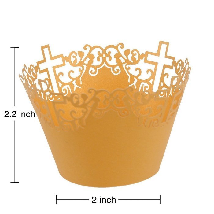 50pcs Filigree Vine Lace Cut Cupcake Wrapper Liner Baking Cup Case Trays Wedding Birthday - Yellow, Cross N3