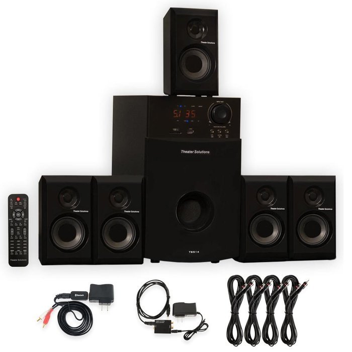 Theater Solutions TS514 Home 5.1 Speaker System with Bluetooth Optical Input and 4 Extension Cables N2