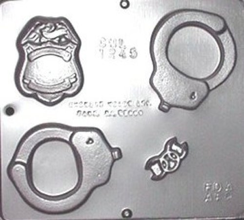 Police Assortment Hand Cuffs & Badge Chocolate Candy Mold 1245