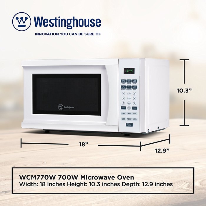 Westinghouse WCM770B 700 Watt Counter Top Microwave Oven, 0.7 Cubic Feet, Black Cabinet N3