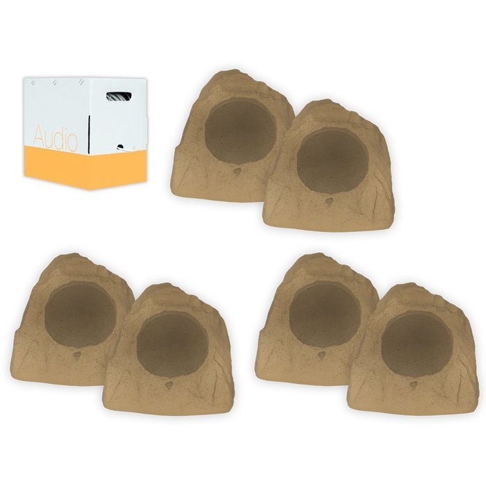 Theater Solutions 6R8S Outdoor Sandstone 8" Rock 6 Speaker Set with Wire for Yard Pool Spa Patio Garden