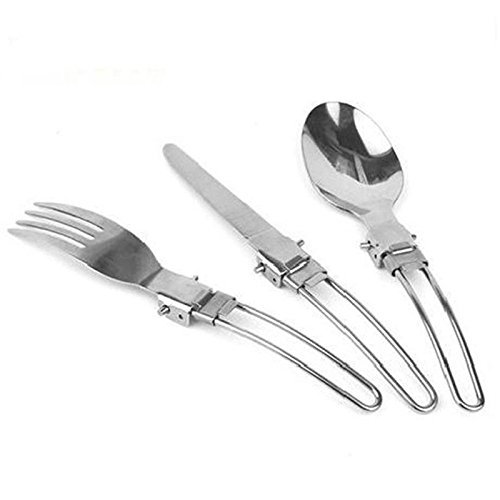 Blue Screen LLC Outdoor Camping Picnic Tableware Stainless Steel Folding Fork and Spoon Tab utensilios de cocina... N3