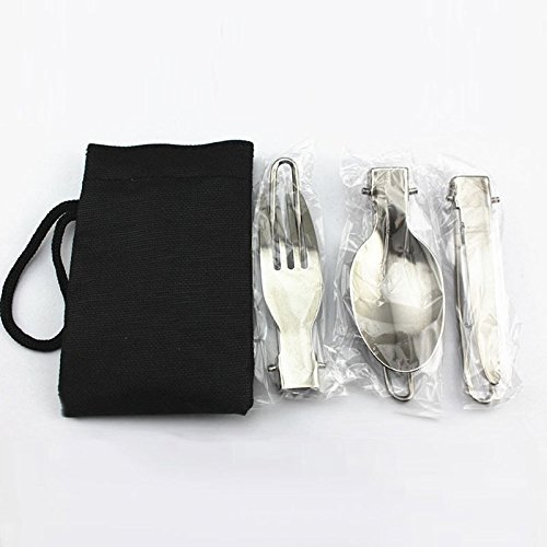 Blue Screen LLC Outdoor Camping Picnic Tableware Stainless Steel Folding Fork and Spoon Tab utensilios de cocina... N4