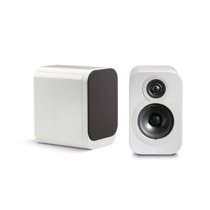 Q Acoustics 3010 Bookshelf Speaker Pair (Gloss White) + QED Silver Anniversary XT Speaker Cable Pair 6.5 Feet... N3