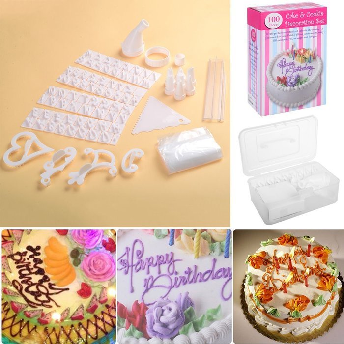 Safstar 100 Piece Set Birthday Wedding Cake Cupcake Cookie Decorating Craft Design Kit for Kids and Beginners