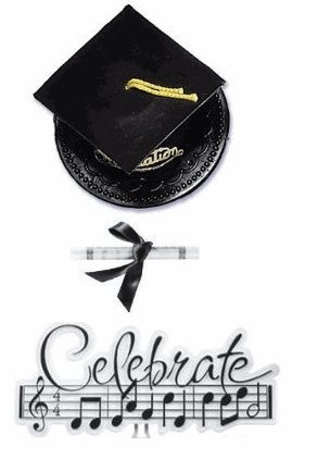 Black Graduation Hat & Diploma Cake Topper - 3piece Set Cake Decoration Kit