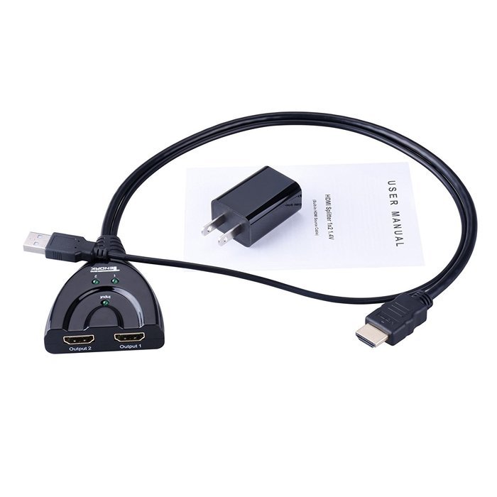 Tendak HDMI Splitter 1 in 2 out HDMI Splitter Amplifier for Dual Display Support Ultra HD 4K x 2K, 3D, Full HD... N6