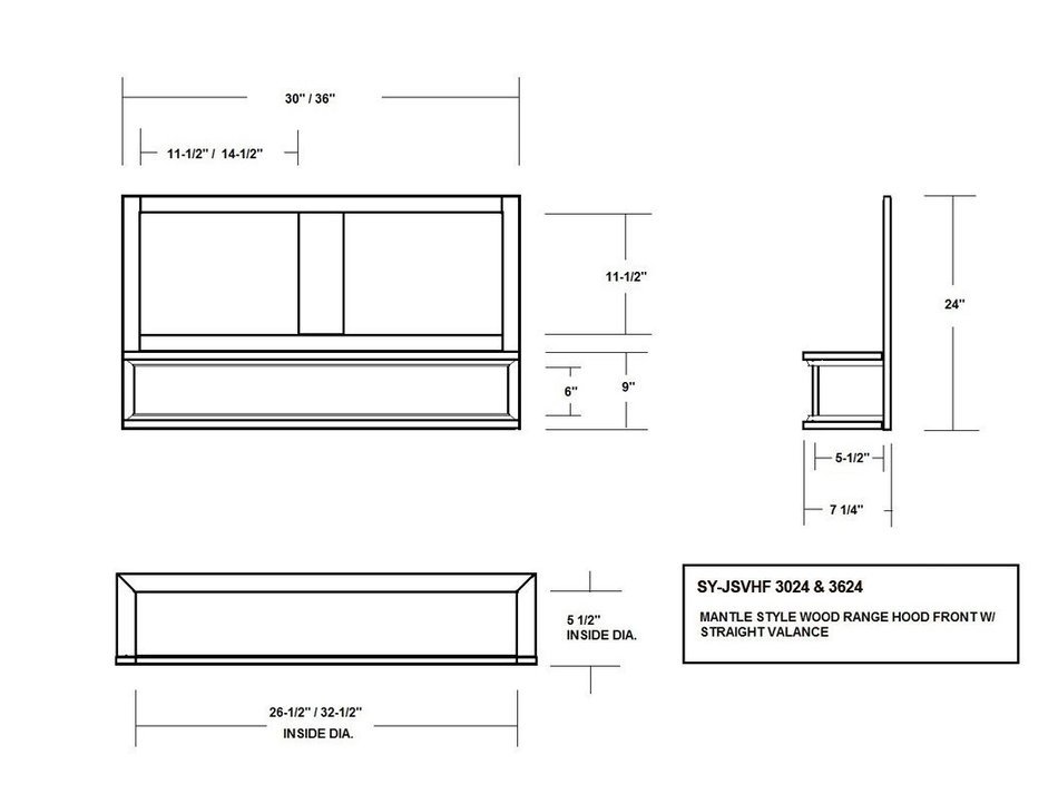 Mantel Style Hood Front, 36 x 24, Maple - by Castlewood N3