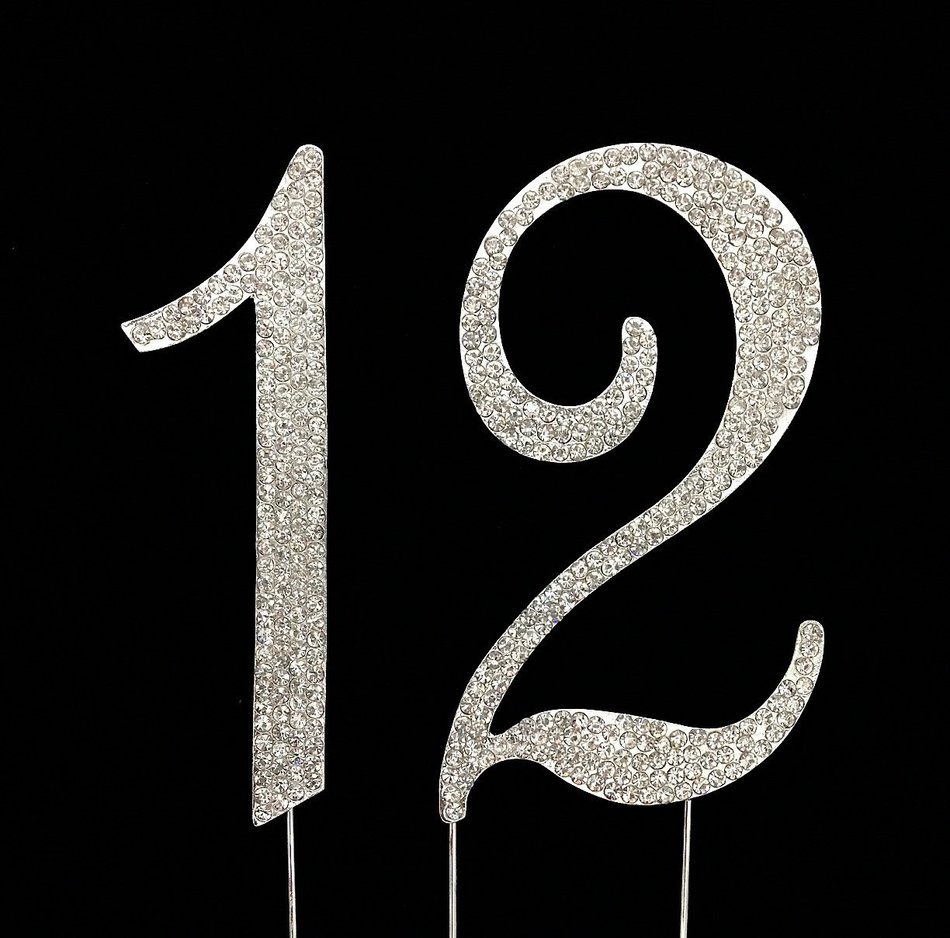 Large 12th Birthday Number Cake Topper with Sparkling Rhinestone Crystals - 4 1/2" Tall - Cake Decoration Jewelry