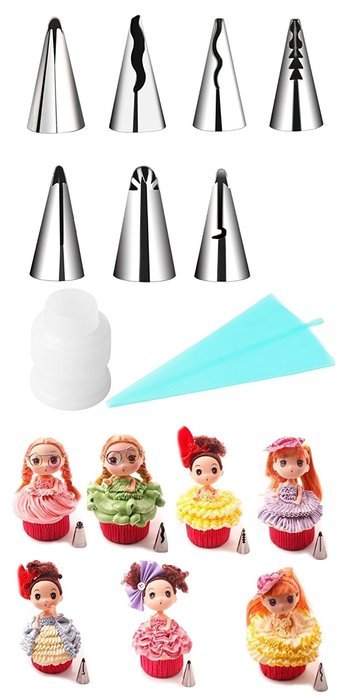 Russian Piping Tips, KOOTIPS 7-piece Stainless Steel Decoration Tips Korean Bobbi Skirt Icing Tips Set Cake Decorating... N4