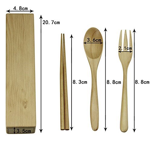 Natural Wooden Fork Spoon Chopstick Cutlery with Portable Box