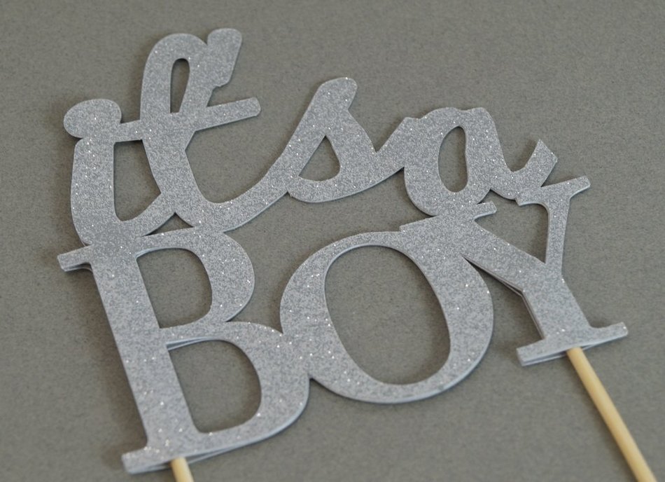 All About Details Silver It's-a-boy Cake Topper N2