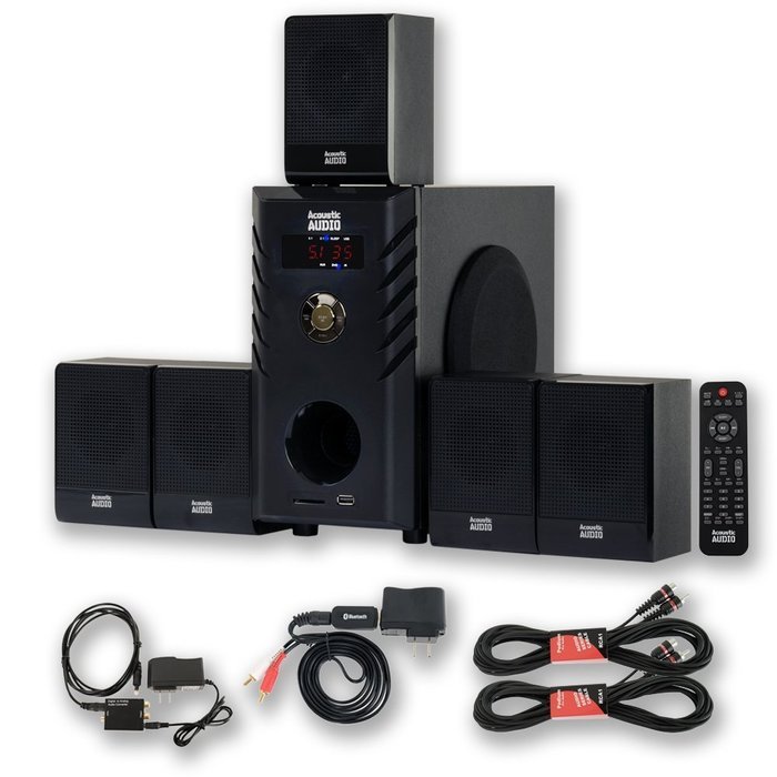 Acoustic Audio AA5104 600W 5.1 Speaker System with Bluetooth, Optical Input and 2 Extension Cables AA5104BD-2 N3