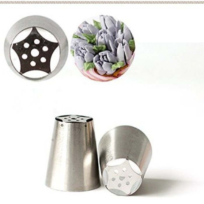 19pcs/set Russian Piping Tips:7 Russian Tips +1 Tri-color Coupler +1 Reusable Silicone bag +10 Disposable Pastry... N5