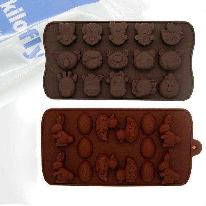 kilofly Silicone Chocolate Mold Tray Pack [Set of 2], Animal Love & Easter Bunny