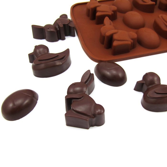 kilofly Silicone Chocolate Mold Tray Pack [Set of 2], Animal Love & Easter Bunny N2