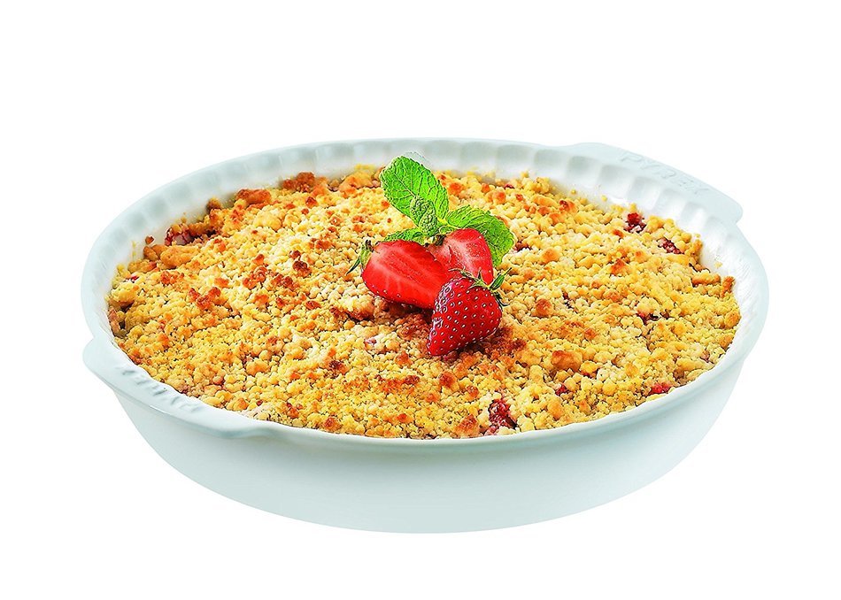 Pyrex 26 cm Round Stoneware Impressions Pie Dish with Handles, White N2