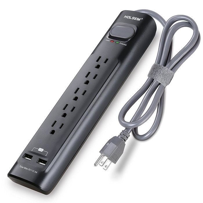 HOLSEM 5 Outlets Surge Protector Power Strip with 2 USB Charging Ports (5V/2.1A) and 4' Heavy Duty Extension Cord... N7