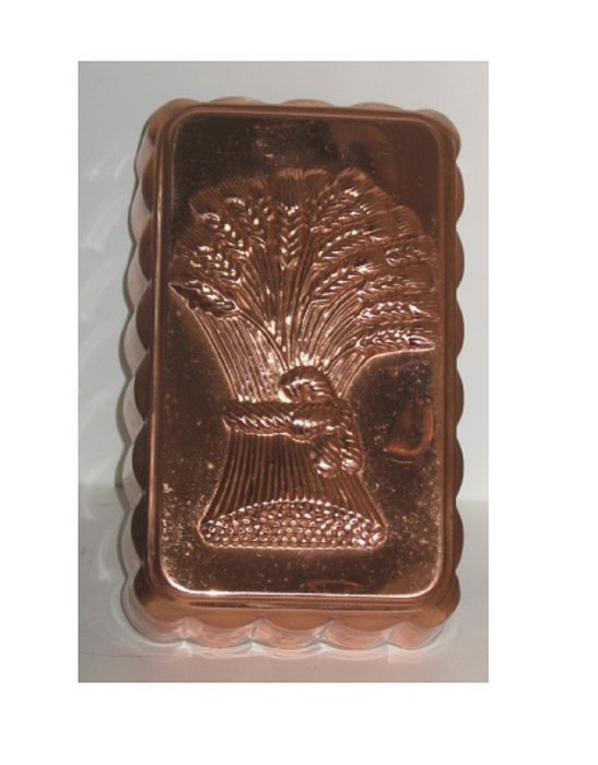 Oblong Copper Jello Mold Pan with Wheat Design - 8" N2