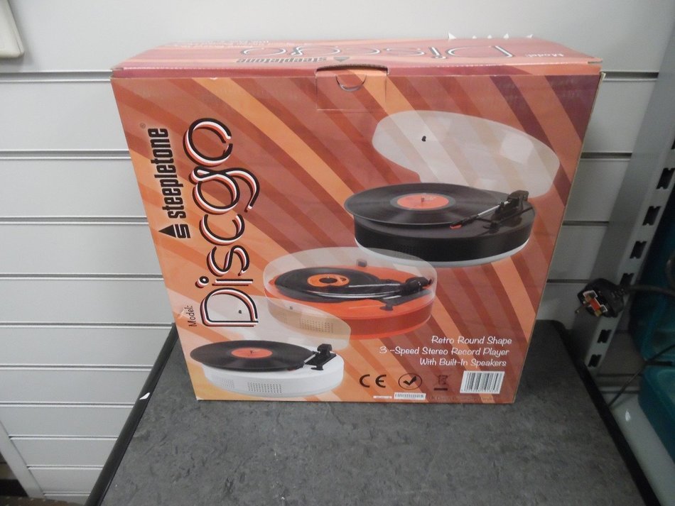 Steepletone DiscGo ROUND Record Player - Retro Nostalgic 3 speed turntable with Built In Speakers (Plays: 33rpm...