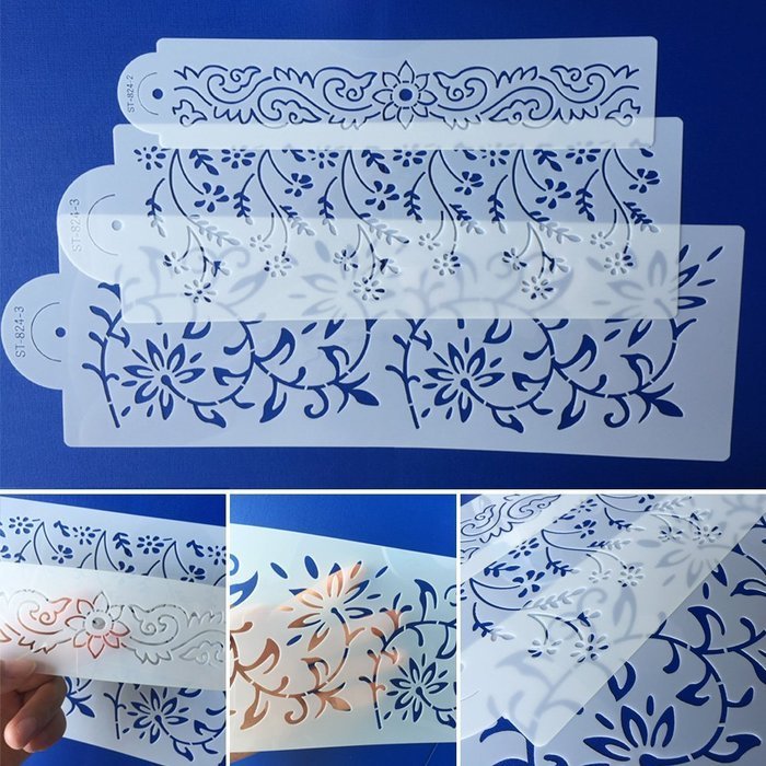ART Kitchenware 3pcs Flower and Leaf Fondant Stencil for Wedding Cake Decorating DIY Cake Tools Set ST-824 Beige... N4