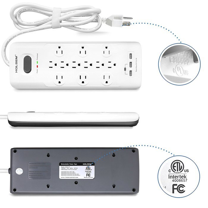 HOLSEM 5 Outlets Surge Protector Power Strip with 2 USB Charging Ports (5V/2.1A) and 4' Heavy Duty Extension Cord... N11