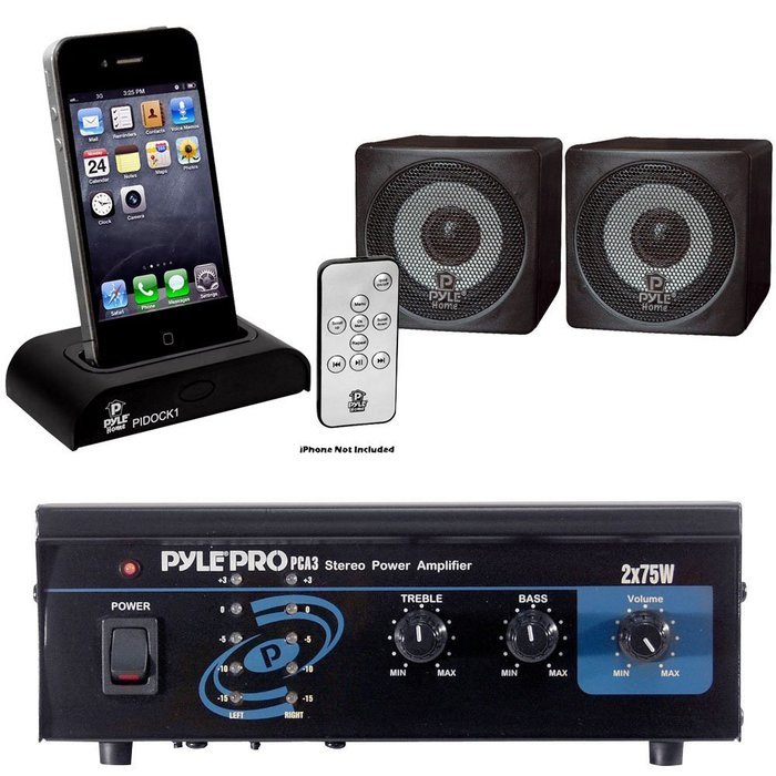 Pyle Audio System for Home, Studio, Bar etc. - PCA3 Mini 2x75W Stereo Power Amplifier - PCB3BK 3'' 100 Watt Black...