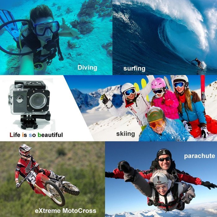 LISB WIFI 2.0"LCD Waterproof Diving Cycling Sports Action Camera with 2 Batteries and Free accessories(Black)