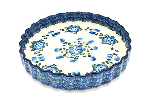 Polish Pottery Baker - Fluted Quiche - Large (9") - Blue Poppy