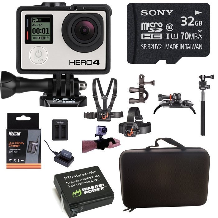 Go Pro Hero 4 Black 4K Camera / Music Edition w/ Outdoor Adventure Action Bundle