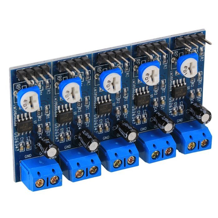 WEONE 200 Times Gain 4V-12V LM386 Audio Amplifier Module 10K Adjustable Resistance (Pack of 5)