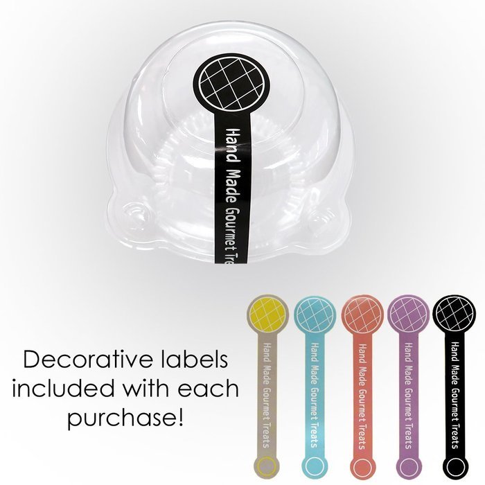 Clear Jumbo Cupcake Container Pods for Desserts with Sticker Labels (100 PCS/Pack) N3