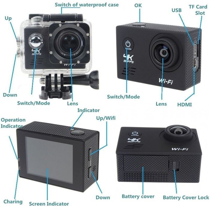 Uphig Full HD 1080P 4K@30fps SJ8000 WIFI Sony IMX179 16MP 2.0inch LCD 170 Degree Wide Angle Sport Action Camera... N4