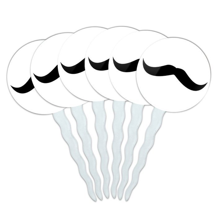 Set of 6 Cupcake Picks Toppers Decoration Funny Nerdy Mustache - Ninja Face Head N22