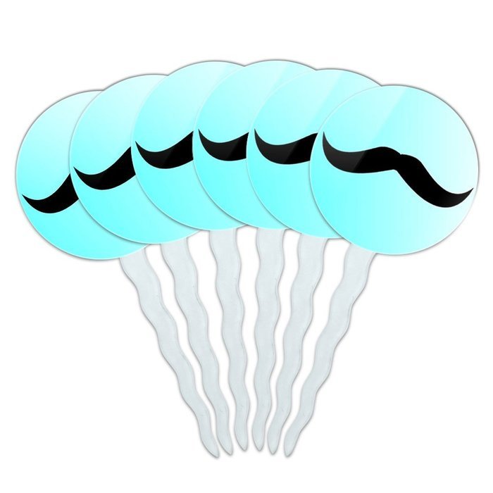 Set of 6 Cupcake Picks Toppers Decoration Funny Nerdy Mustache - Ninja Face Head N27