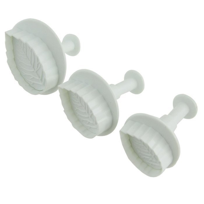 uxcell Rose Leaf Veined Plunger Cutter Sugarcraft Craft Xmas Cake Decor 3 Pcs