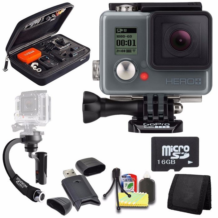 GoPro HERO+ LCD + Steadicam Curve for GoPro HERO Action Cameras (Black) + 16GB microSD Memory Card + Case for...