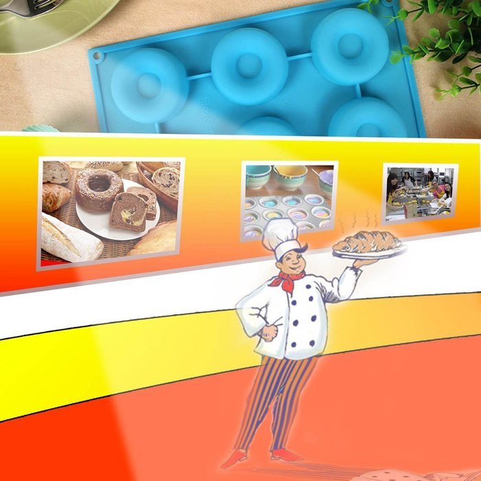 inkint 6 Cavity Silicon Donuts Cake Mold Food-grade Baking Pan Nonstick Doughnut Mould for Oven Microwave Freezer N6