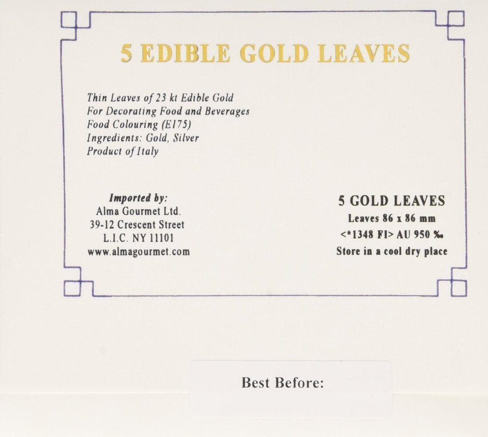 Alma Gourmet 23K Edible Gold Leaf 86 x 86mm (Pack of 5 leaves)