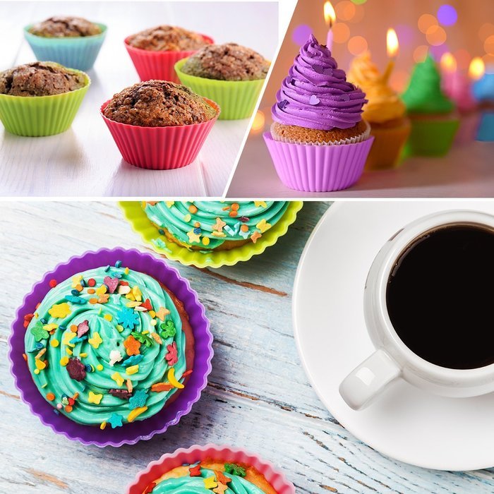 OMorc Baking Cups,24-PCS Silicone Baking Cups, Cupcake Liners, Muffin Cups Liners Molds, Reusable and Non-Stick... N4