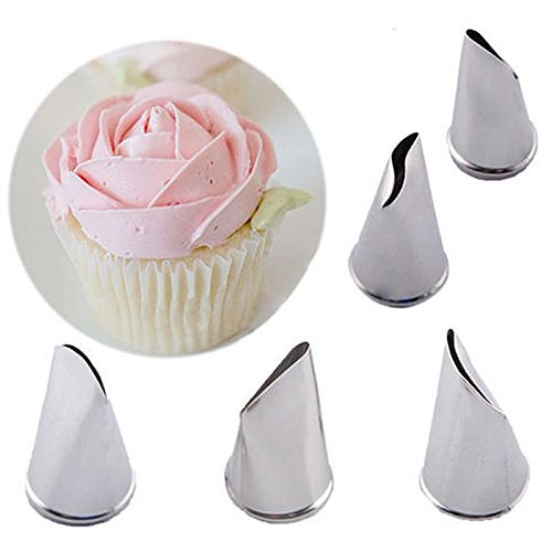5pcs Petal Icing Nozzles Dessert Maker Stainless Steel Flower Piping Sugarcraft Cake Tools Tip Pastry Baking Fondant... N3
