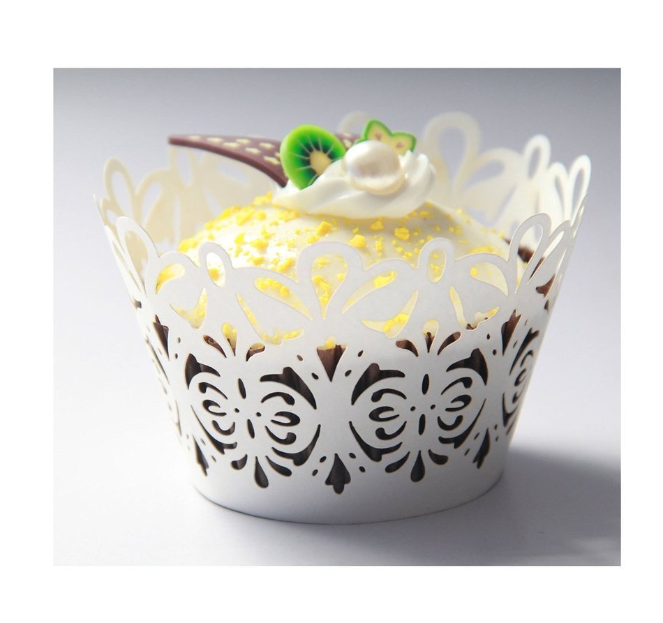 KKwell 50pcs Hollow Laser Beautiful Cake Baking Side Wedding Cake Cups (White) N2