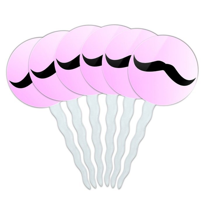 Set of 6 Cupcake Picks Toppers Decoration Funny Nerdy Mustache - Ninja Face Head N35