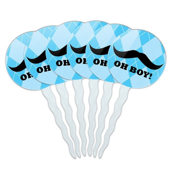 Set of 6 Cupcake Picks Toppers Decoration Funny Nerdy Mustache - Ninja Face Head N36